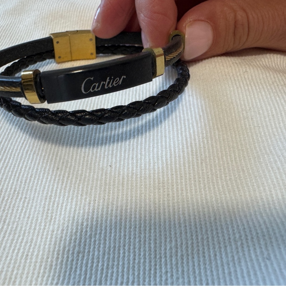 Cartier Dual Black and Gold Leather Bracelet
